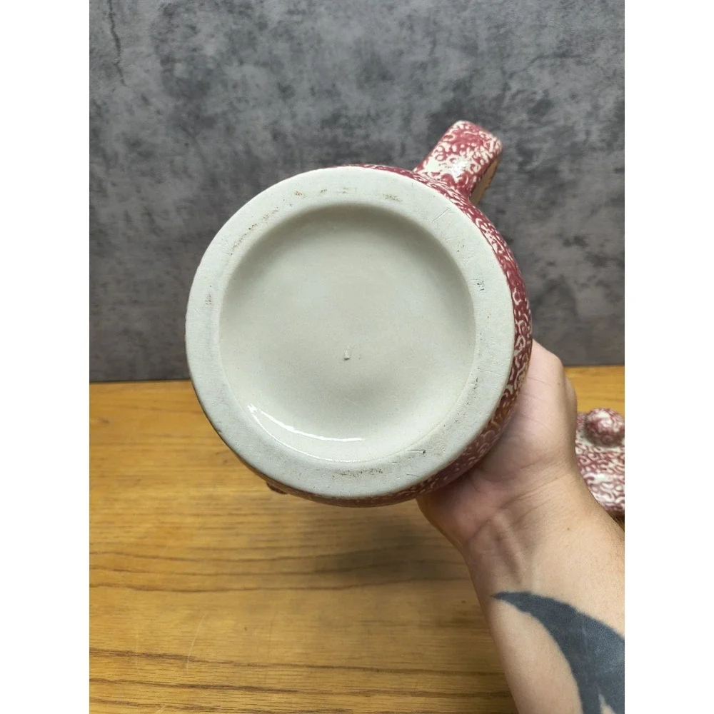 Vintage Ceramic Red Sponge Ware Strawberry Pattern 4 Cup‎ Ceramic Teapot